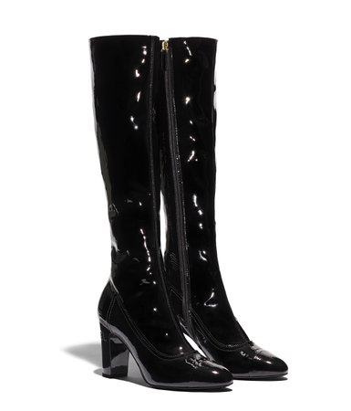 High Boots, stretch patent lambskin & patent calfskin, black - CHANEL