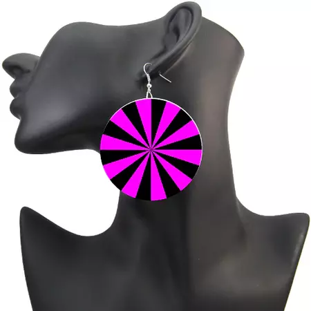 Cyber Hot Pink Hypno Earrings XL Bright Acid Rave Festival Fashion Opt – yesdoubleyes