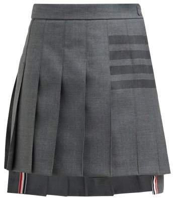 Striped Pleated Wool Blend Mini Skirt - Womens - Grey