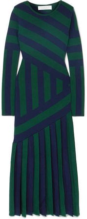 Gabriela Hearst - Felicia Pleated Striped Stretch Wool-blend Midi Dress - Navy
