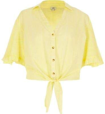 Yellow Tied Button-Up Blouse