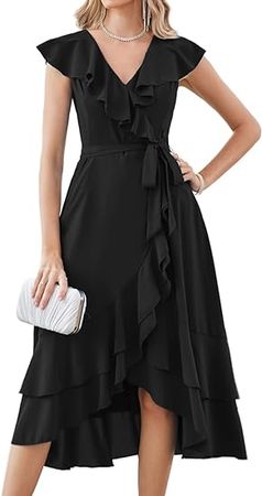GRACE KARIN Women's Summer Bridesmaid Dresses for Wedding V Neck Ruffle Party Cocktail Dresses Chiffon Flowy Wrap Dress at Amazon Women’s Clothing store