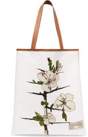 Printed Canvas And Leather Tote - Tan