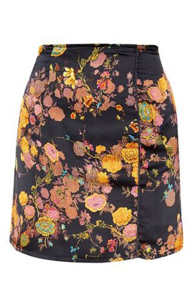 PLT black floral skirt