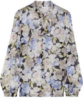 Pussy-bow Floral-print Silk-georgette Blouse