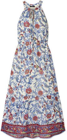 Ruffle-trimmed Floral-print Cotton-voile Maxi Dress - Blue