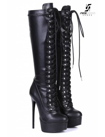*clipped by @luci-her* Black lace up Giaro high heel knee boots
