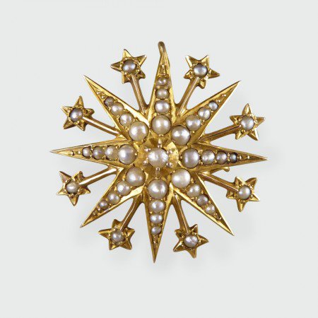 Wharfedale Antiques Antique Edwardian Star Seed Pearl Brooch Pendant in 9ct Gold