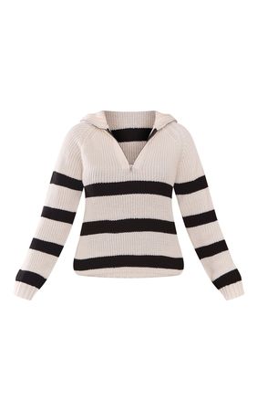 Cream Zip Up Stripes Knit Jumper | Knitwear | PrettyLittleThing