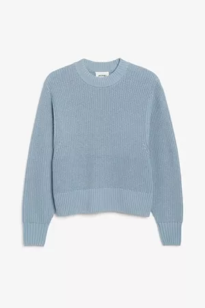 Balloon sleeve knit sweater - Dusty blue - Knitwear - Monki BE