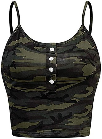 Camouflage Crop Tops For Womens 2020, FORUU Summer Plus Size Camis Sexy Casual Deep U Neck Short Tee Vest Tank Womens Sleeveless O-neck Button Up Casual Print Vest Cami Tank Top St. Patrick's Day Gift at Amazon Women’s Clothing store