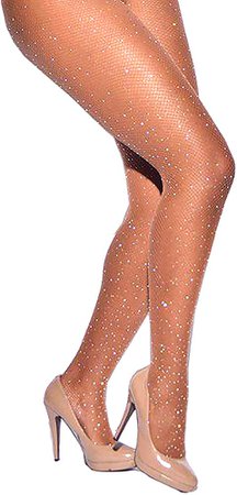 Women's Fishnet Stockings Sparkle Glitter Rhinestone Pantyhose Tights One Size (One Size, Brown) at Amazon Women’s Clothing store