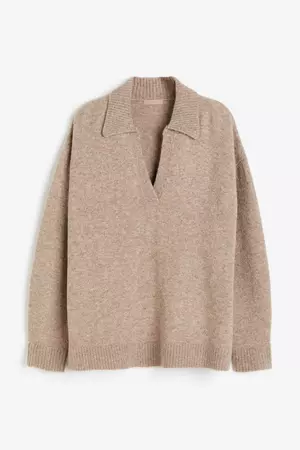 Long Polo Sweater - Beige melange - Ladies | H&M US