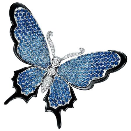 Butterfly Brooch with Pink Red and Blue Sapphires Diamonds in 18Kt Rose Gold For Sale at 1stDibs