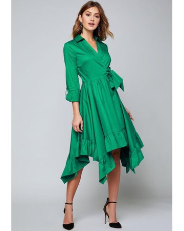 Bebe Cotton Wrap Dress Green