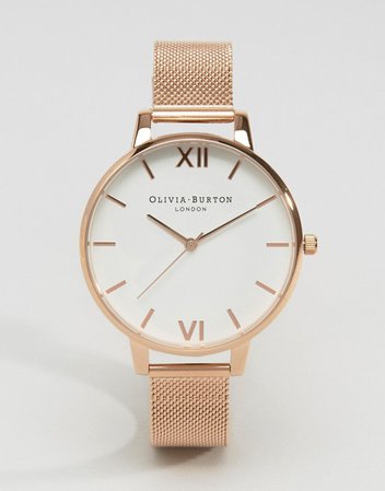 Olivia Burton | Розово-золотистые часы с большим циферблатом и сетчатым браслетом Olivia Burton