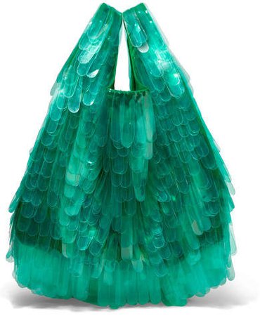 Pvc-embellished Tulle And Canvas Tote - Green