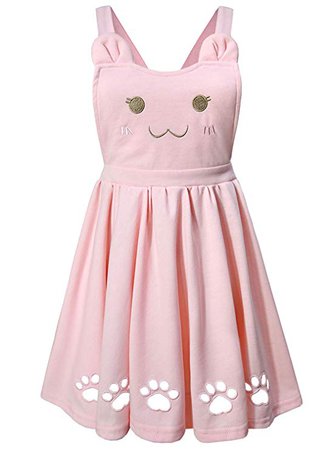 Doballa Women's Ajustable Straps Love Heart Cat Face Embroidered Cute Paw Hollow Out Lolita Skirt with Pockets at Amazon Women’s Clothing store