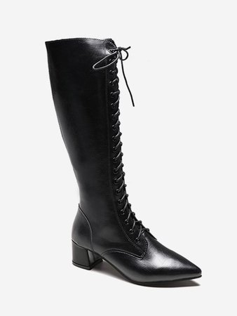 [46% OFF] Zipper Back Knee High Pointed Toe Boots | Rosegal