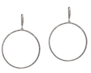 silver Diamond Dangle Circle Hoop Earrings