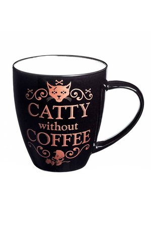 Catty Without Coffee Black Mug by Alchemy Gothic | Gifts &