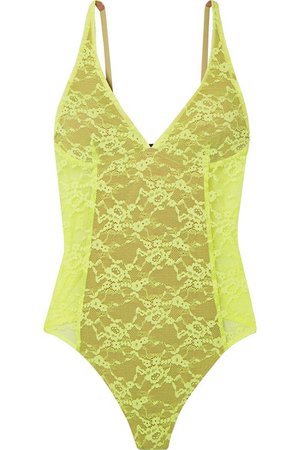 Alix | Classon neon stretch-lace thong bodysuit | NET-A-PORTER.COM