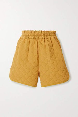 Quilted Padded Silk Crepe De Chine Shorts - Mustard