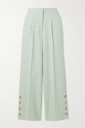 Mint Button-embellished sequined wool-blend tweed straight-leg pants | Alessandra Rich | NET-A-PORTER