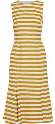 Open-back Striped Cotton-blend Midi Dress