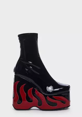 Lamoda Patent Flame Platform Boots - Black/Red – Dolls Kill