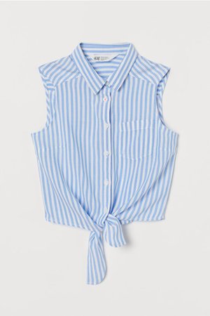 Tie-hem Blouse - Light blue/white striped - | H&M US