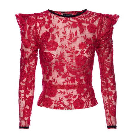 Dylan Semi Sheer Red Embroidered LaceTop | LAHIVE | Wolf & Badger