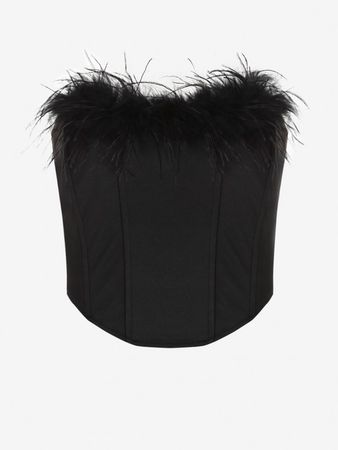 Feather Embellished Strapless Corset Top In BLACK | ZAFUL 2022