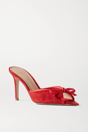 Red 85 bow-detailed satin-trimmed suede mules | Gianvito Rossi | NET-A-PORTER