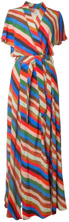 Tomcsanyi Gyal Stripes Print Kimono Multi Slits Dress