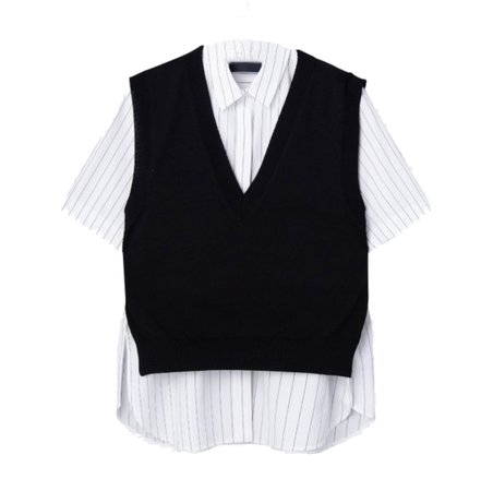 21SS Vest Pinstripe Short Sleeve Shirt - Black (Women) | Juun.J