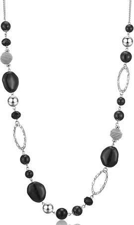 Amazon.com: BULINLIN Beaded Long Necklace for Women Silver Sweater Chain Necklace with Crystal Resin Beads, Fashion Jewelry for Girls(Black) : Clothing, Shoes & Jewelry