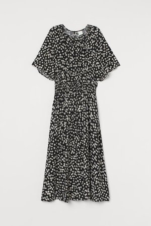 Платье длиной до икр - Черный/Белые цветы - Женщины | H&M RU