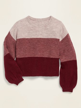 Balloon-Sleeve Crew-Neck Sweater for Girls | Old Navy