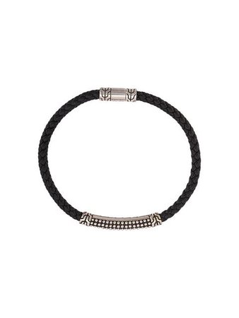 John Hardy Silver Classic Chain Woven Leather Bracelet with Jawan Station