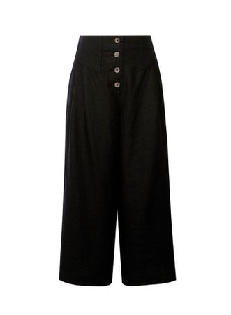 Black Button Culotte Trousers With Linen | Dorothy Perkins