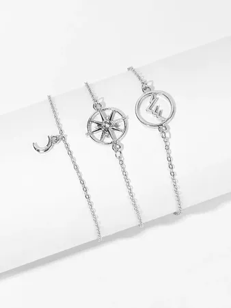 Moon & Circle Detail Bracelet Set 3pcs