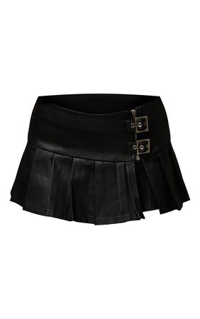 Black Coated Denim Buckle Detail Ultra Mini Skirt | PrettyLittleThing USA