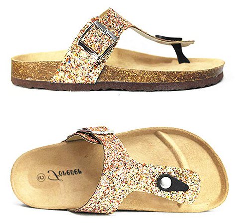 Amazon.com | Forever Link SF Birken Womens Glitter Thong Slip On Casual Slide Flip Flop Sandals | Flip-Flops