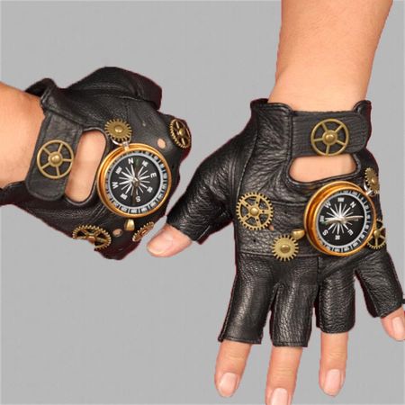 Steampunk Knight Leather Gloves With Compass Cosplay - Etsy