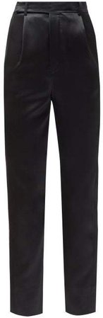 Tailored High Rise Satin Trousers - Womens - Grey