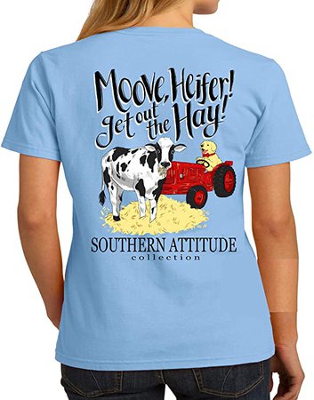 Amazon.com: Southern Attitude Moove Heifer Get Out The Hay Sky Blue Women's Short Sleeve T-Shirt: Clothing