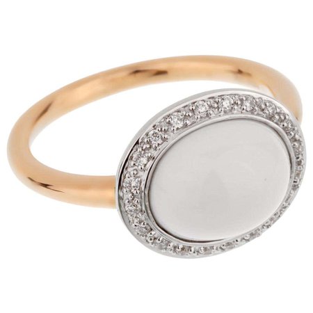 Mimi Milano White Agate Diamond Rose Gold Ring For Sale at 1stDibs