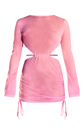 Pink Cut Out Sheer Slub Ruched Side Beach Dress $40