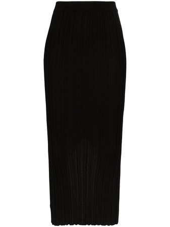 Helmut Lang Ribbed Midi Skirt J09HW717 Black | Farfetch